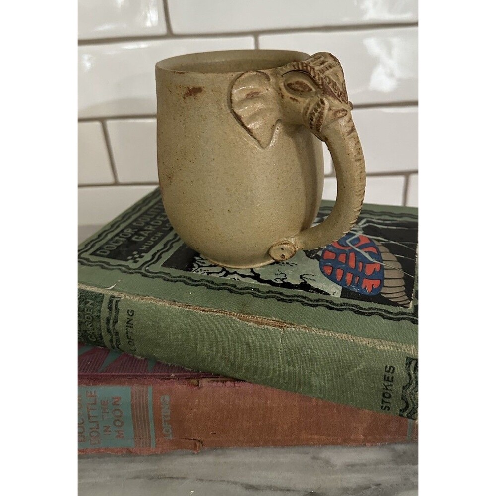 Vintage Artisan Cambodia Handmade Ceramic Mug Elephant Hand Thrown Signed
